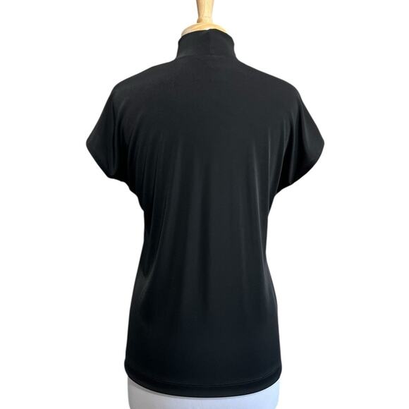 CHICOS Additions Women's L Slinky Black Travel Knit Cap Sleeve Mock Neck Top - Picture 4 of 5
